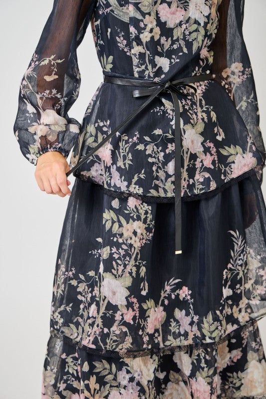 Mystic Meadow Black Chiffon Dress