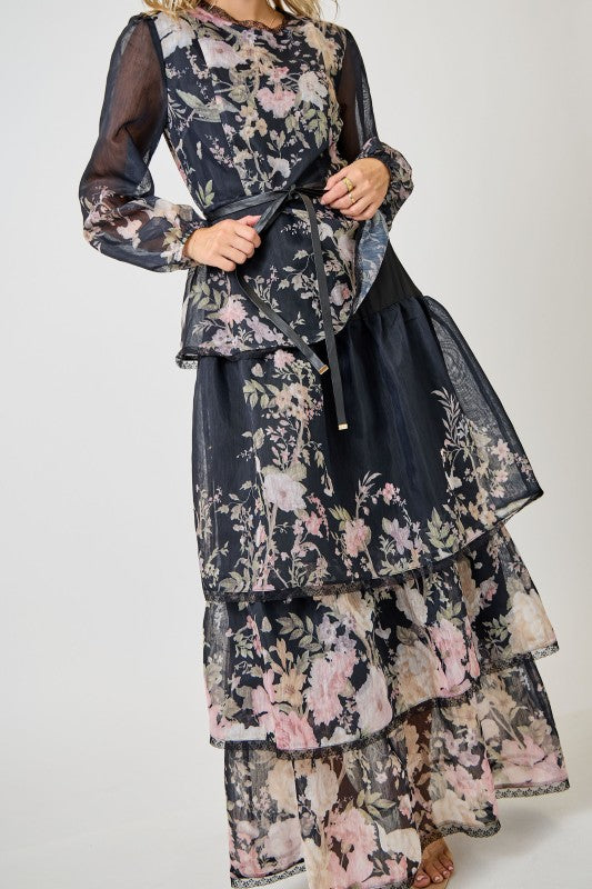 Mystic Meadow Black Chiffon Dress