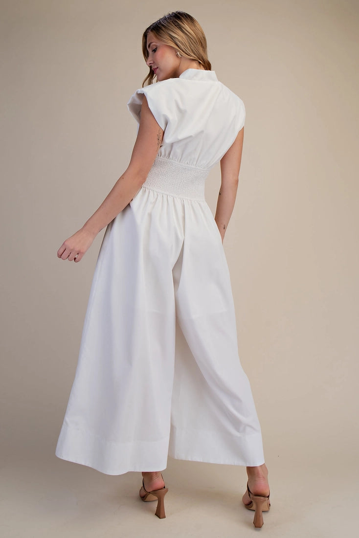 White Zip Front Jumpsuit