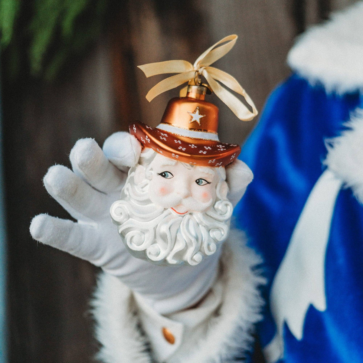 Burnt Orange Texas Cowboy Santa Blown Glass Christmas Ornament|Texan Christmas 2026 Edition #TC2601