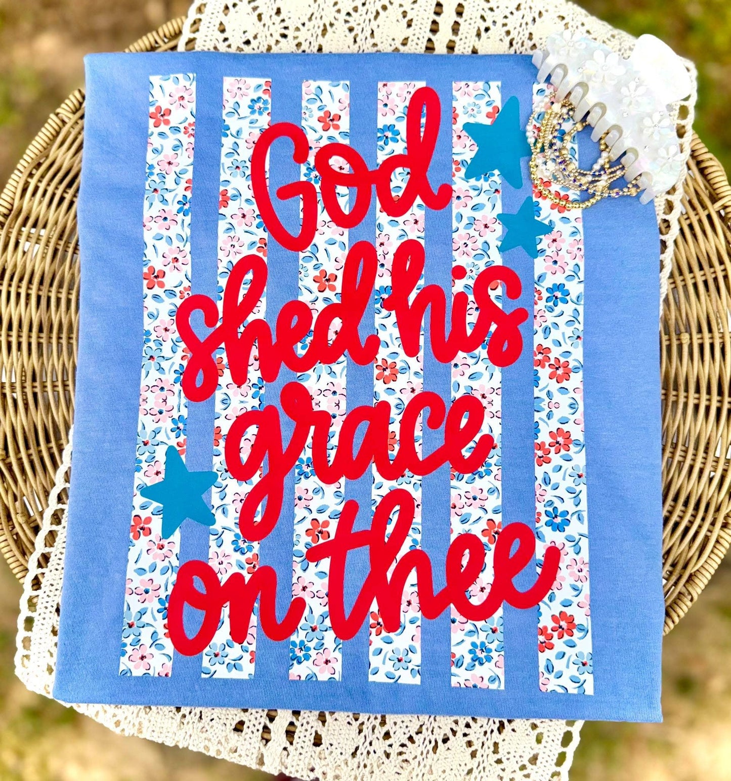 God Shed His Grace On Thee Tee Blue