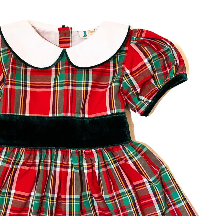 Christmas Plaid Velvet Sash Dress