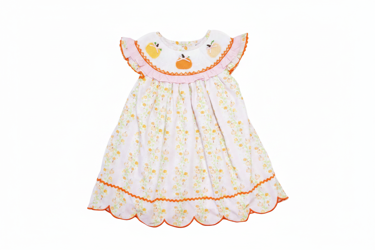 Girls Sweet Pumpkins Smocked Dress