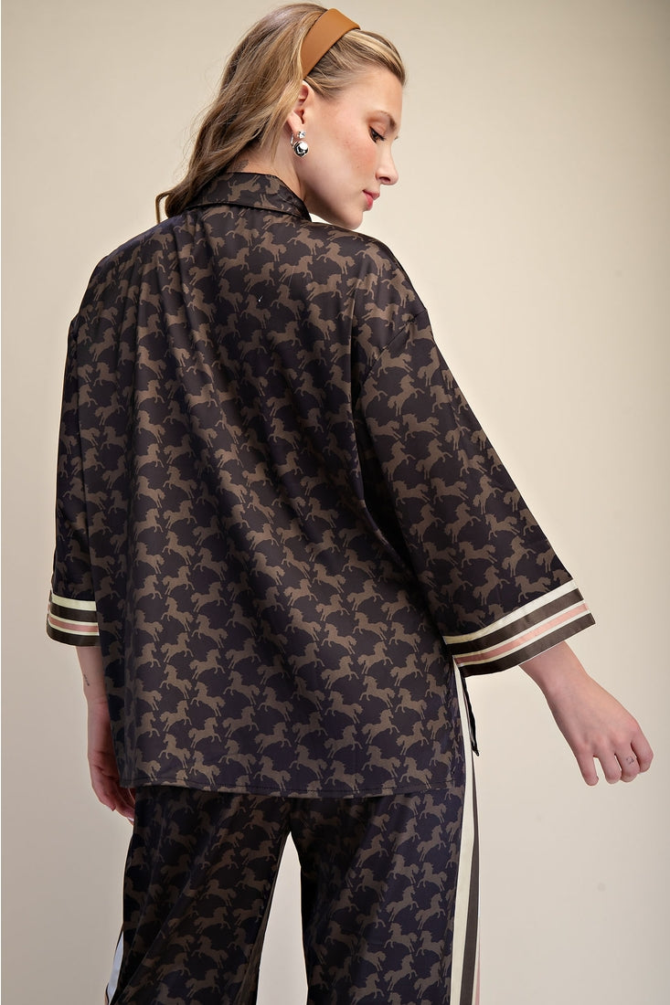 Button Front Animal Print Shirt