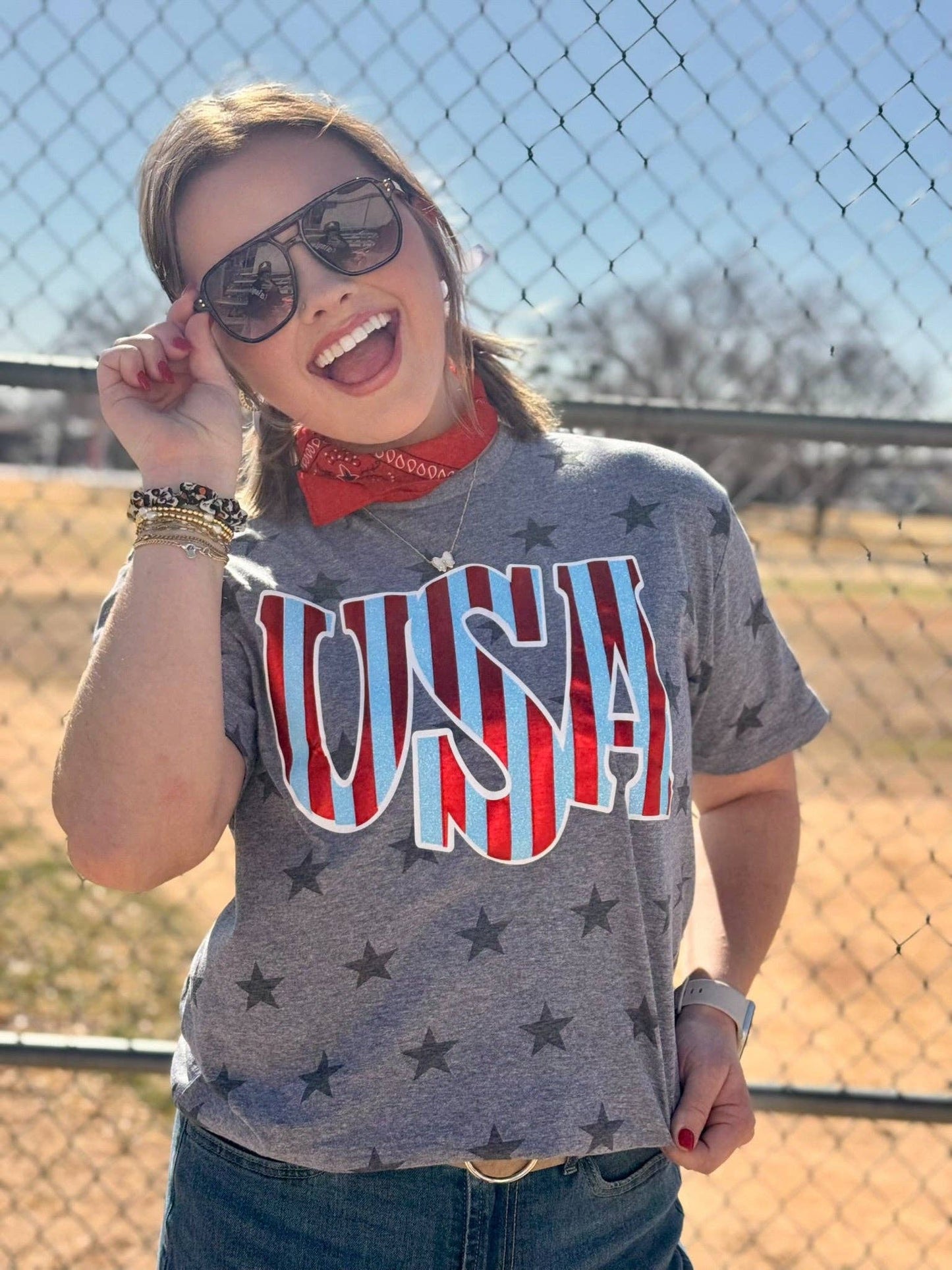 Striped USA Metallic Puff Tee