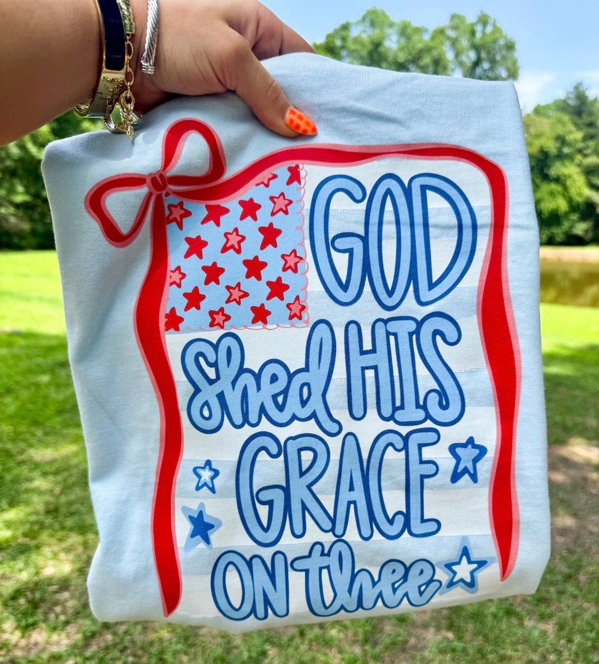 God Shed His Grace On Thee Tee Light blue