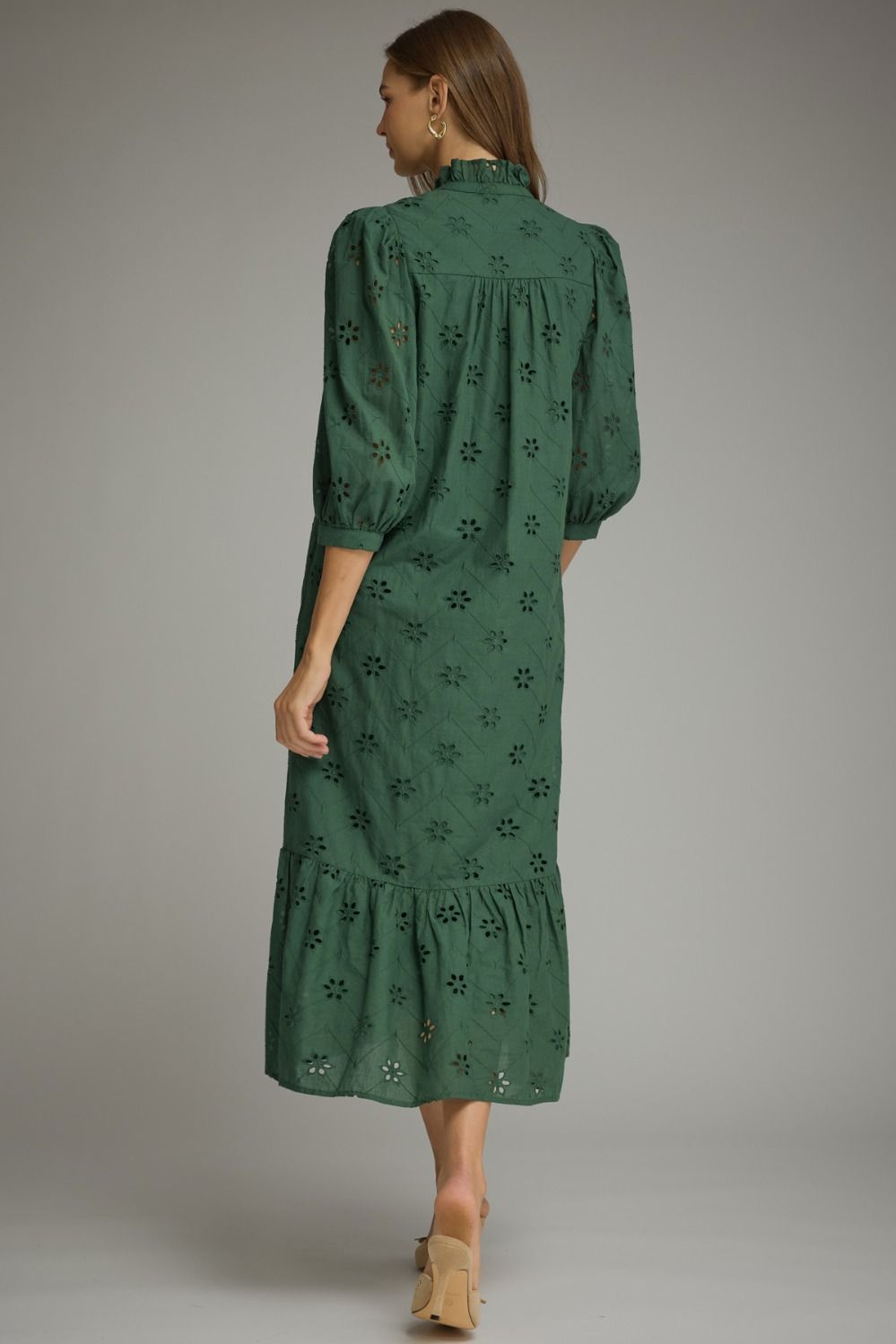 Olive Floral Eyelet Dress
