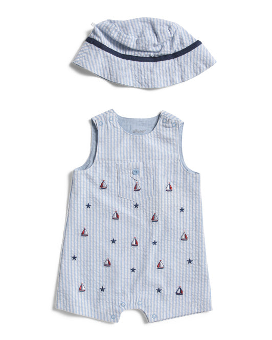 Little Me Sailboats Romper and Hat