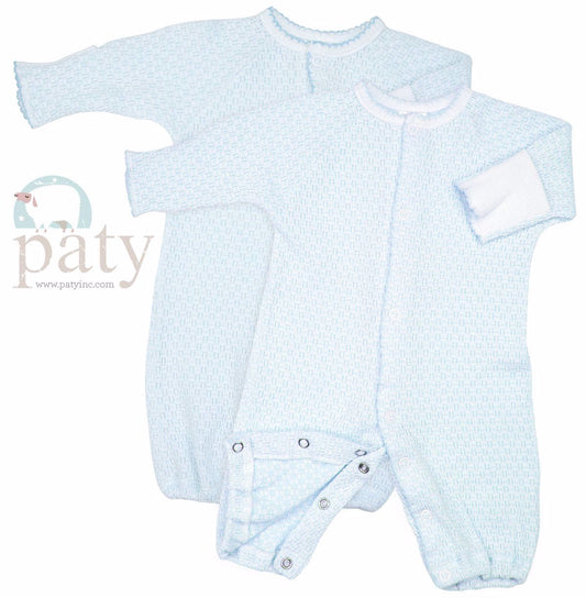 Paty Blue Pattern w/ White Trim Footie
