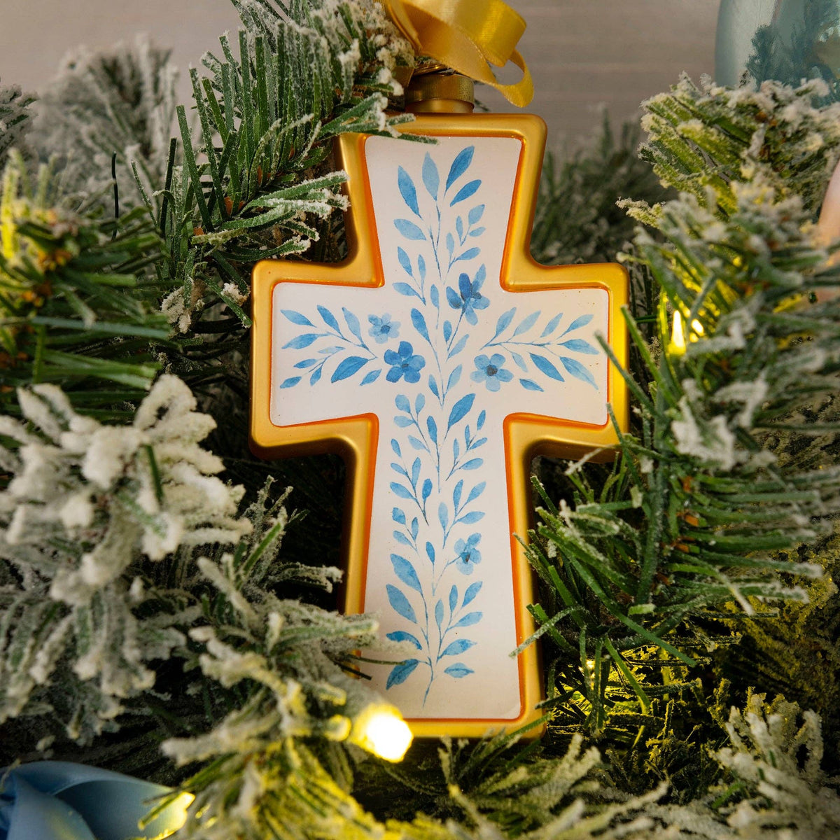 Floral Cross Blown Glass Christmas Ornament – 2026 First Edition #FC2610
