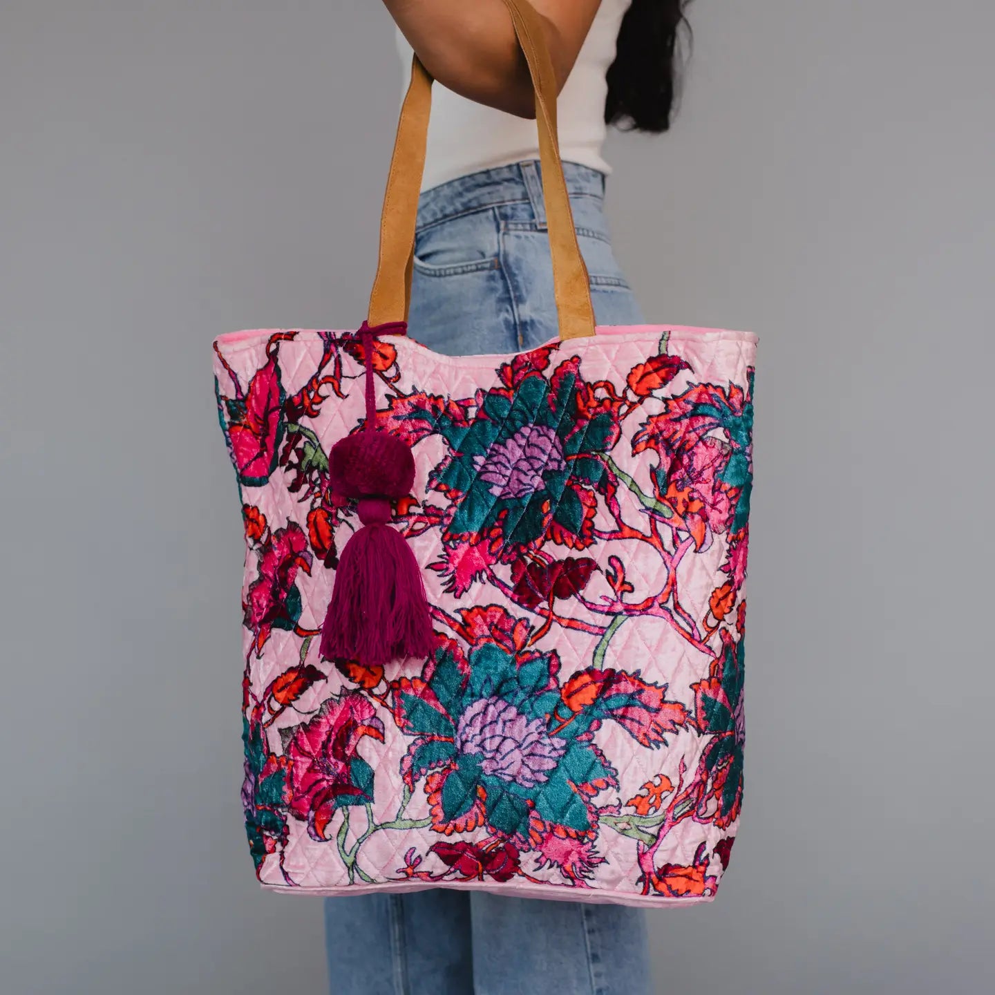 Pink Multicolored Floral Tote