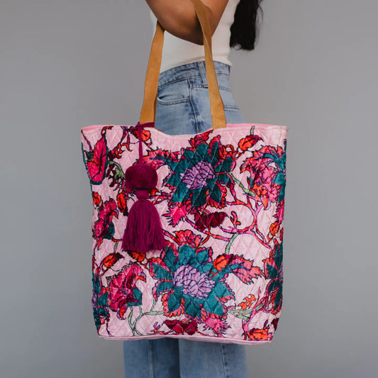 Pink Multicolored Floral Tote