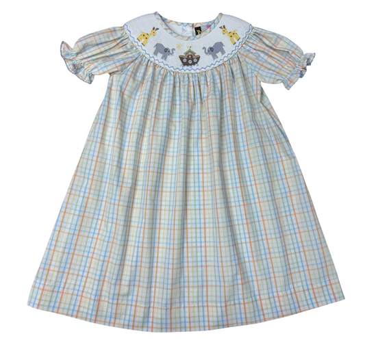 Banana Split Noah's Ark Smocked Bishop Dress