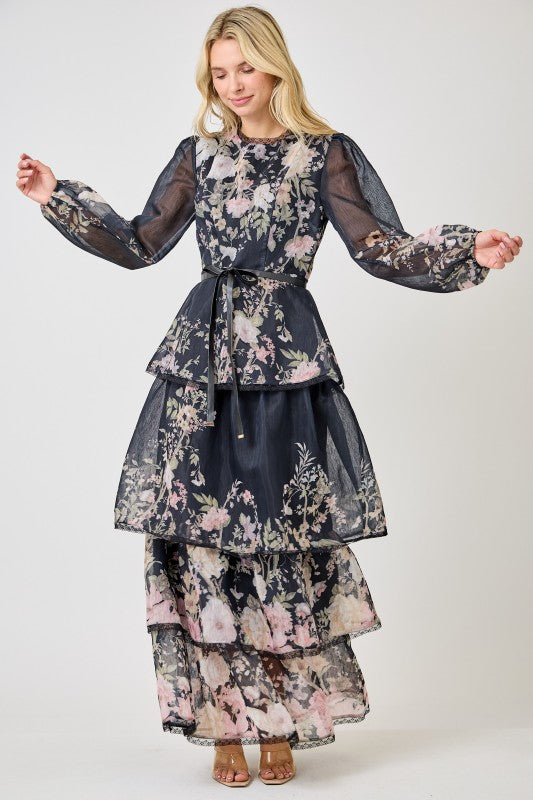 Mystic Meadow Black Chiffon Dress