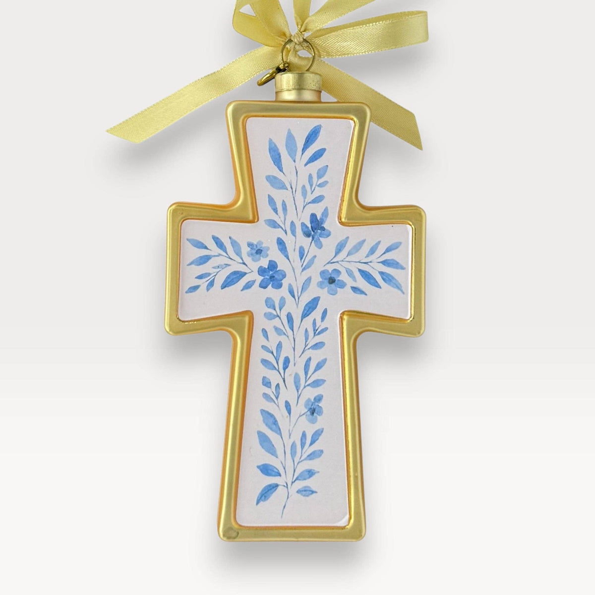 Floral Cross Blown Glass Christmas Ornament – 2026 First Edition #FC2610