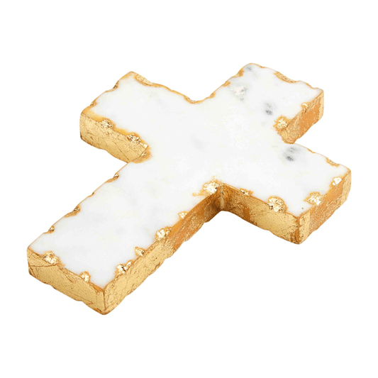 Mud Pie Gold Edge Marble Cross  #40030238