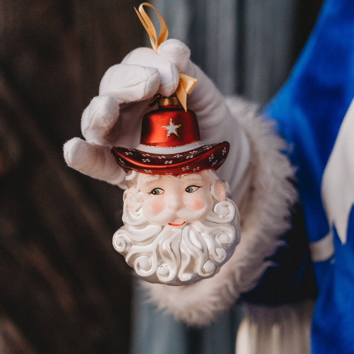 Maroon & White Cowboy Santa Blown Glass Christmas Ornament | Texan Christmas 2026 Edition #TC2601