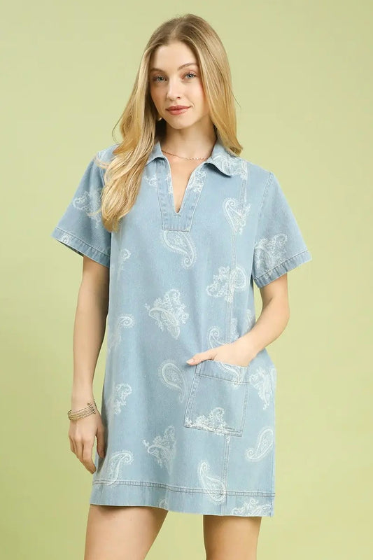 Denim Paisley Print Dress