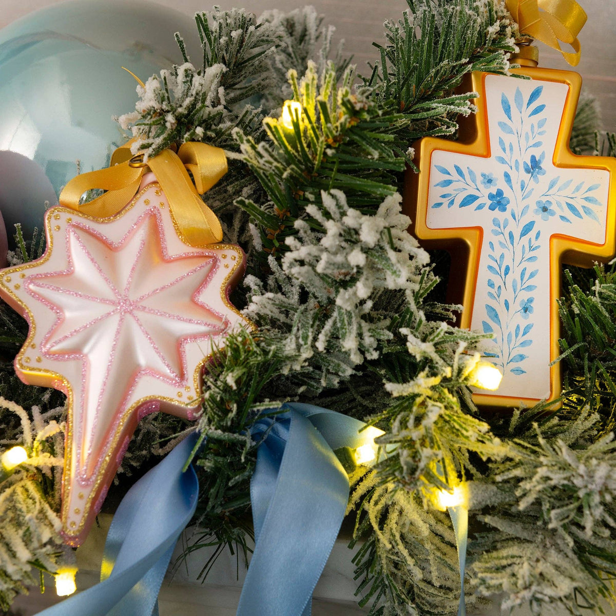 Floral Cross Blown Glass Christmas Ornament – 2026 First Edition #FC2610