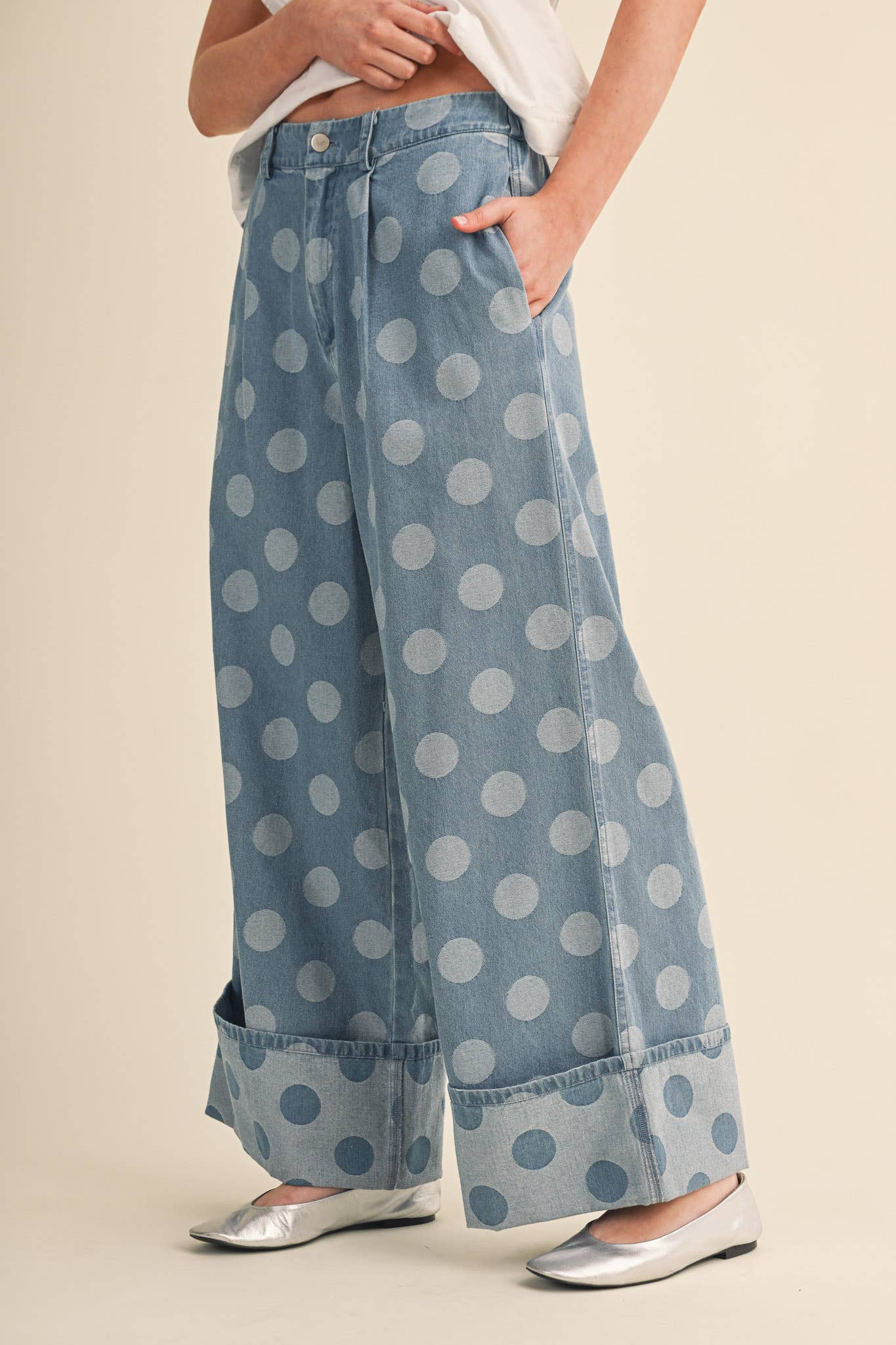 POLKA DOT WIDE LEG DENIM PANTS MP5117