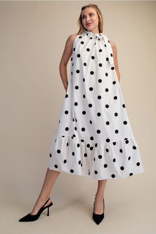 Polka Dot Tie Neck Dress