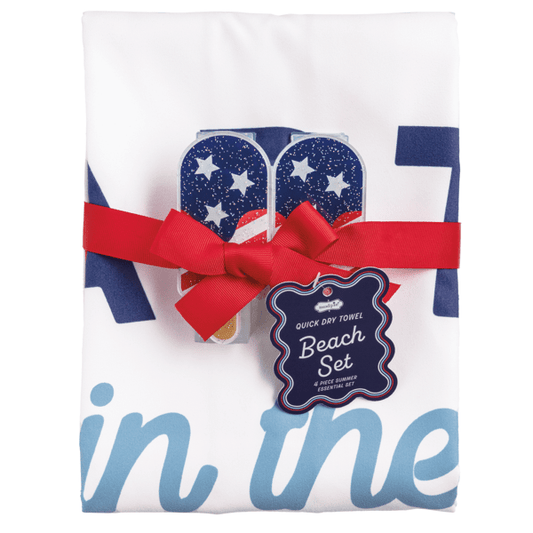 Mud Pie Americana White Quick Dry Beach Towel Set  #81710009WH
