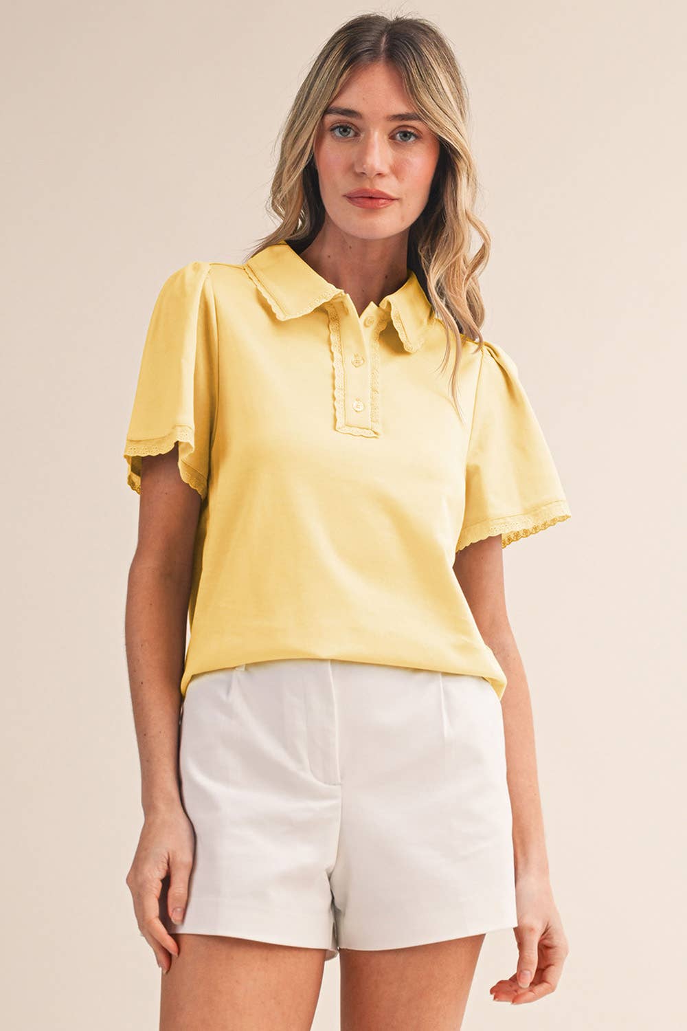 COLLARED LACE TRIM POLO TOP MTP4822