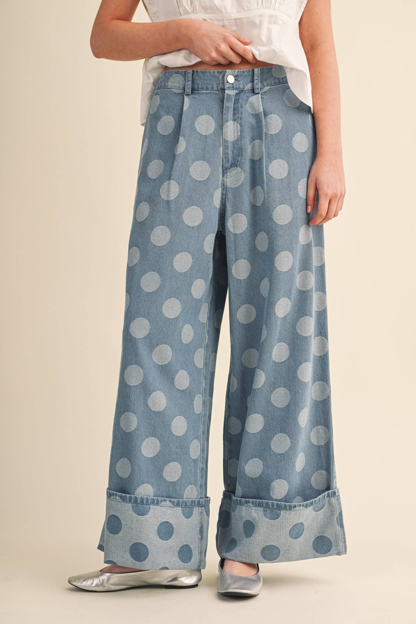 POLKA DOT WIDE LEG DENIM PANTS MP5117