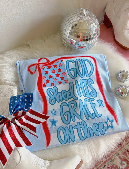 God Shed His Grace On Thee Tee Light blue