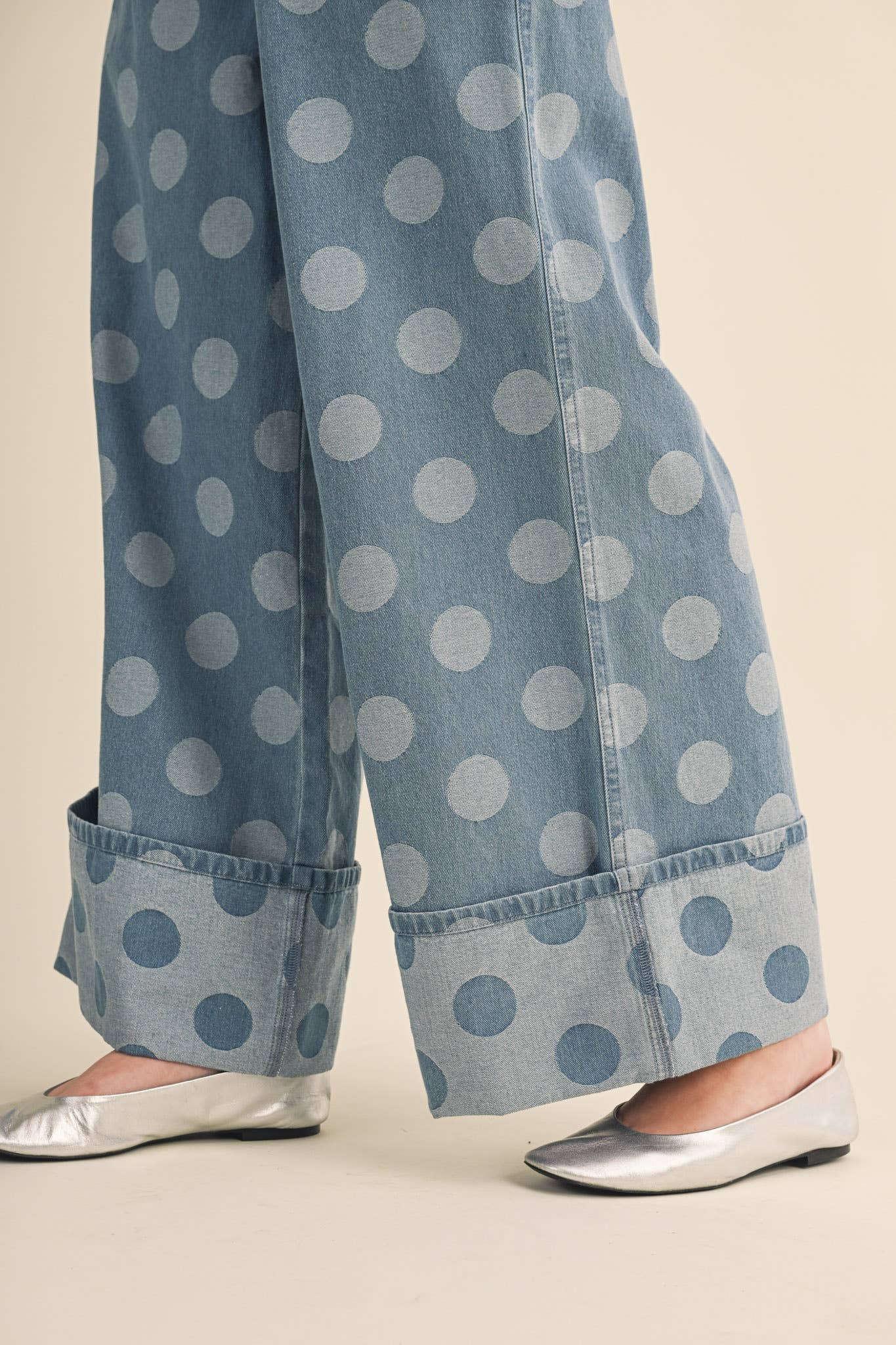POLKA DOT WIDE LEG DENIM PANTS MP5117