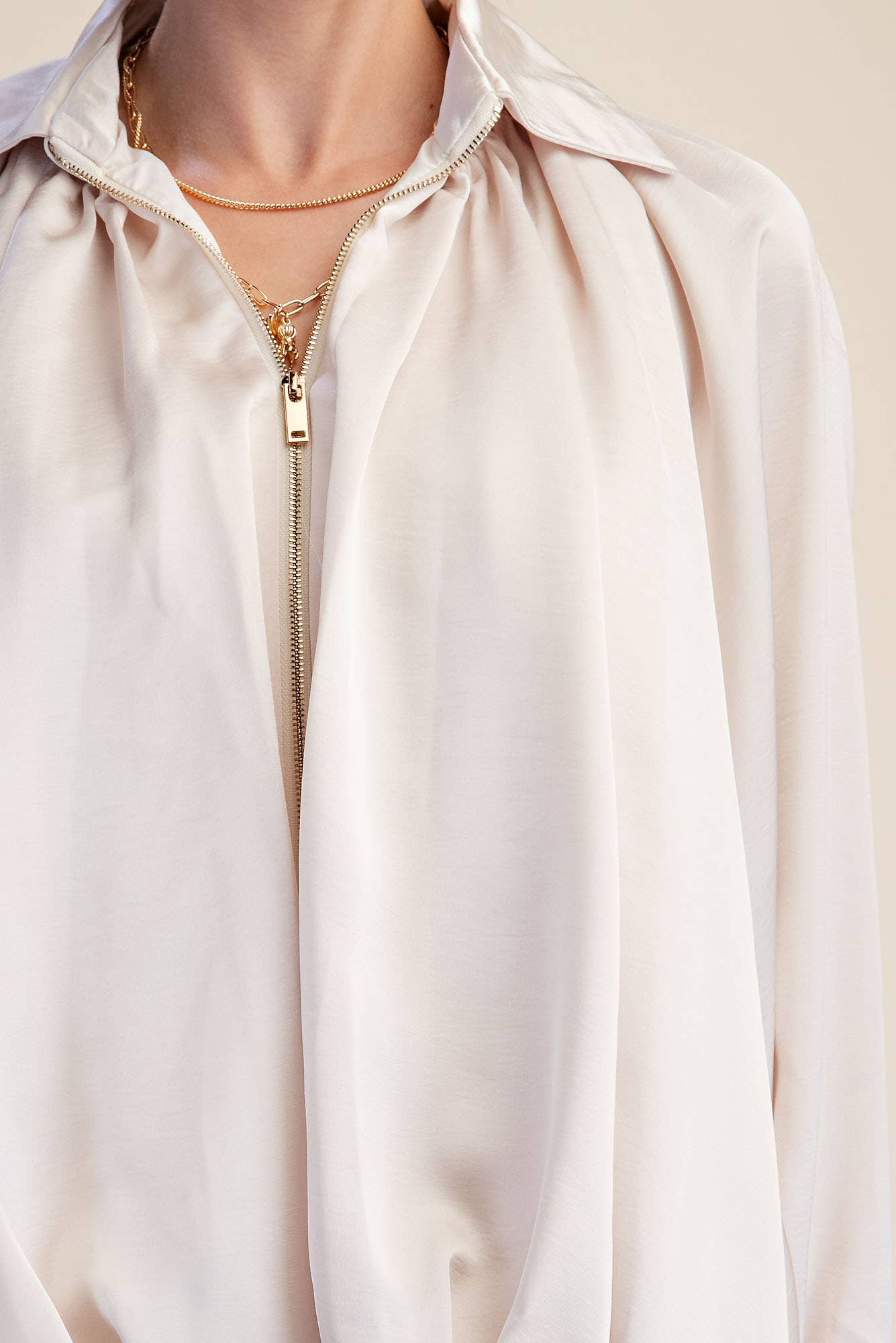 Balloon Pleated Detail Bomber Jacket