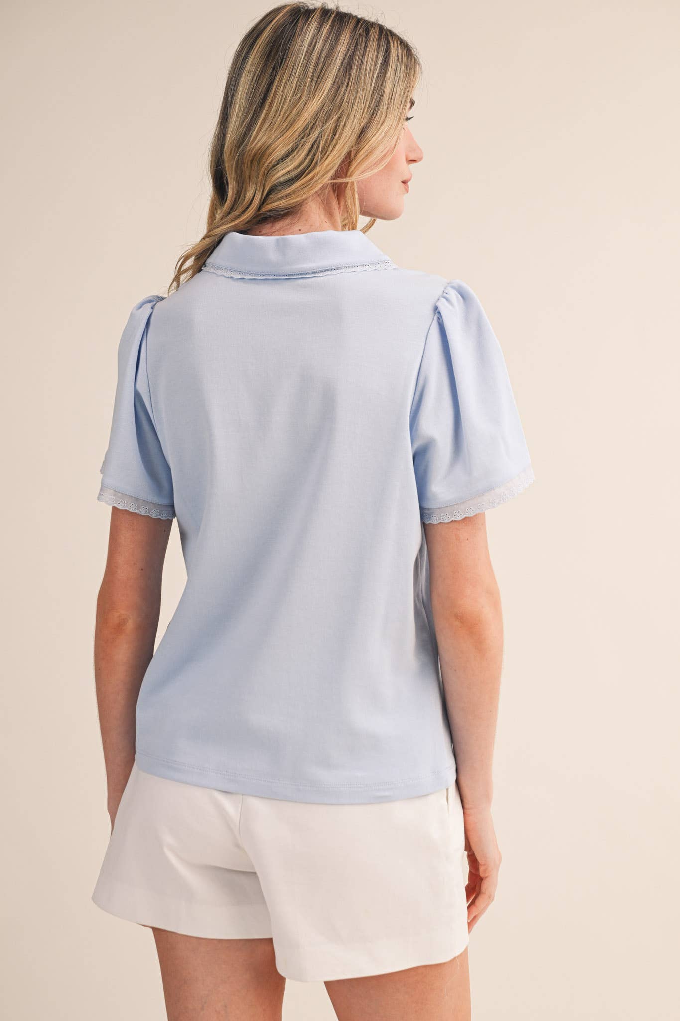 COLLARED LACE TRIM POLO TOP MTP4822