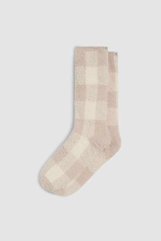 Barefoot Dreams Cozychic Buffalo Plaid Socks- Stone Multi