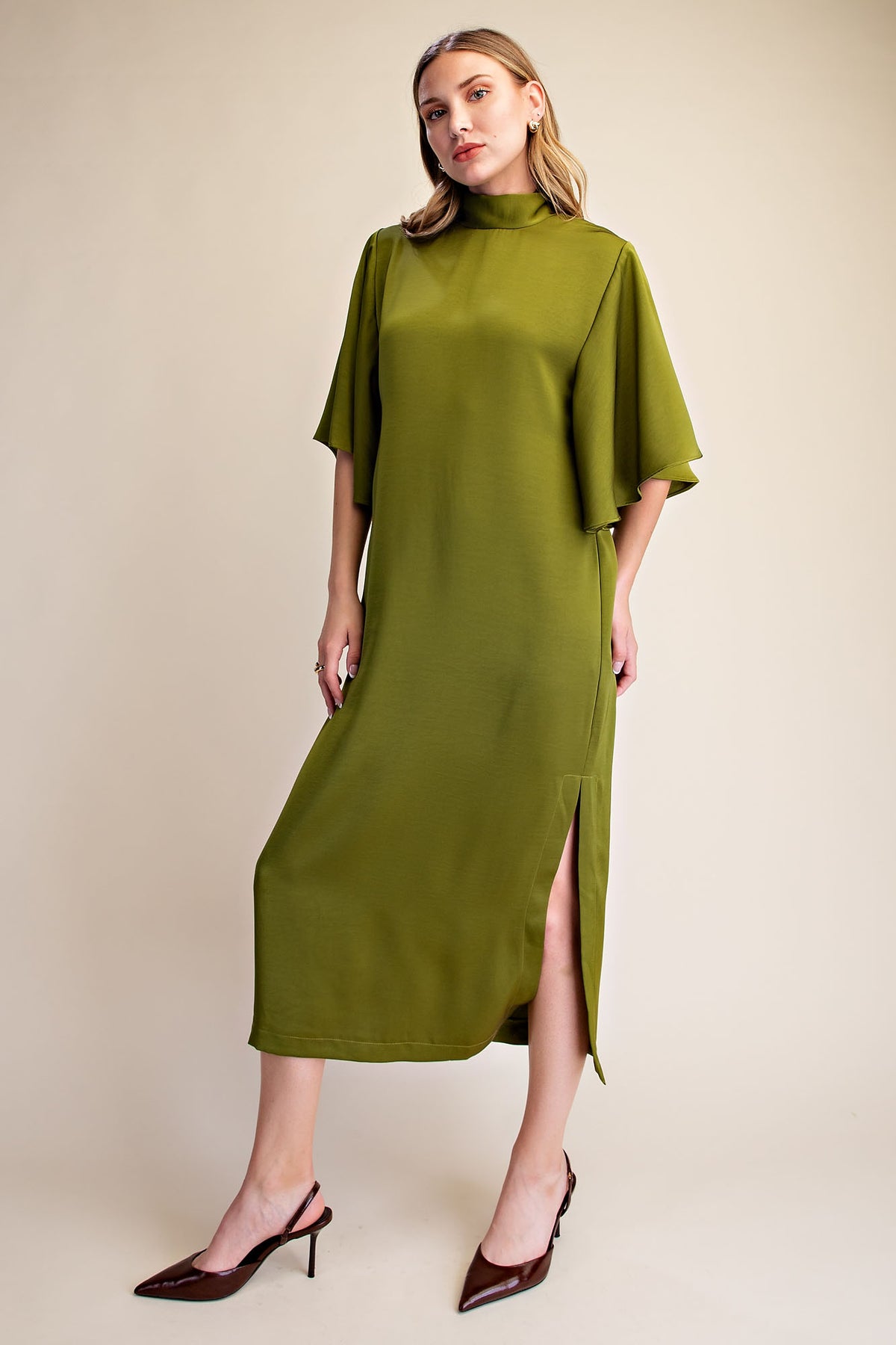 Olive Elegance Midi Dress