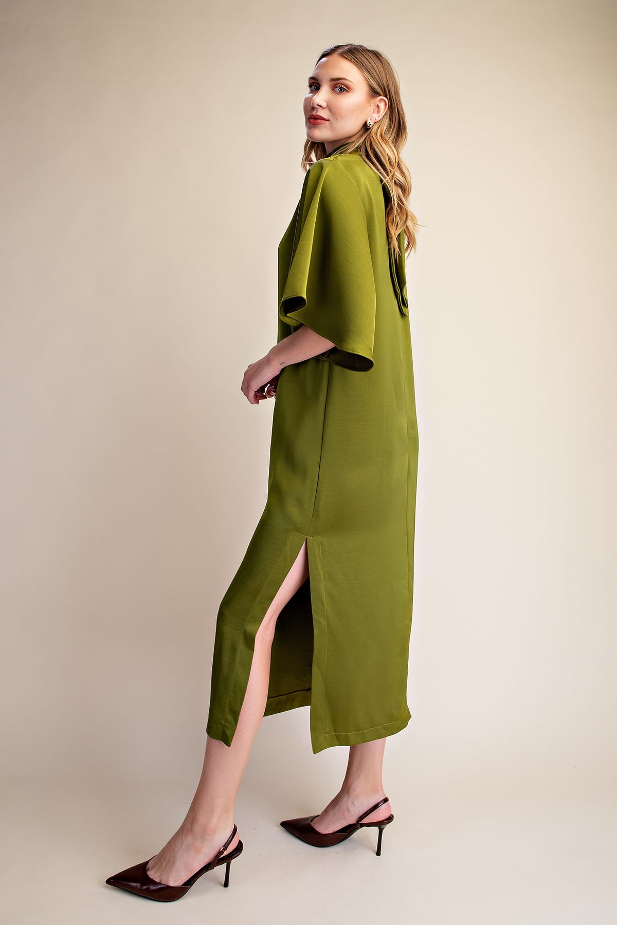 Olive Elegance Midi Dress