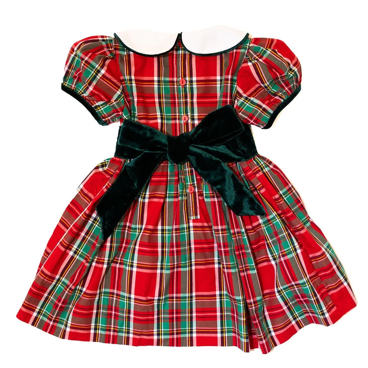 Christmas Plaid Velvet Sash Dress