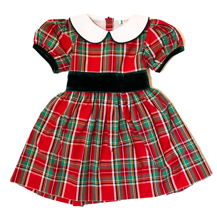 Christmas Plaid Velvet Sash Dress