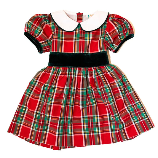 Christmas Plaid Velvet Sash Dress