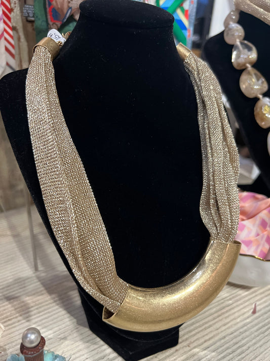 Gold Mesh Bar Necklace
