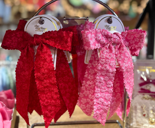 TDE Flower Scallop Hair Bow-Red   VY-BOW-SCPFL-RED