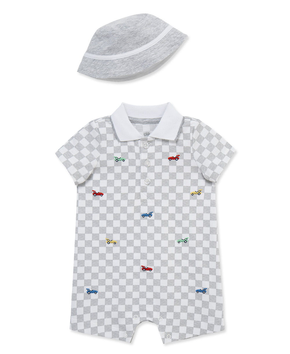 Little Me Grey Romper Race Car
