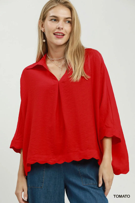 Red Scalloped Top