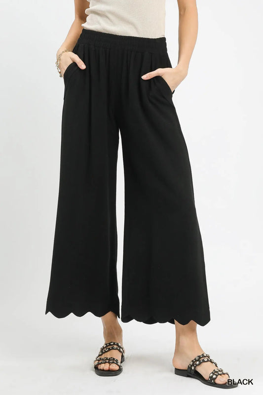 Every Day Black Scalloped Hem Pant
