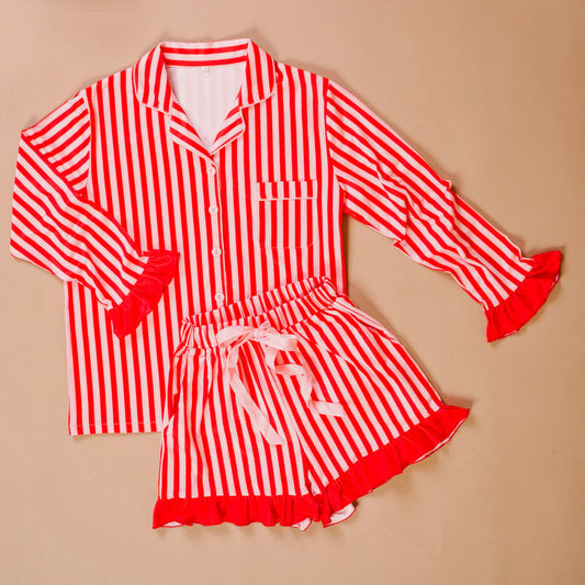 Peppermint Stripe Pajama Short Set