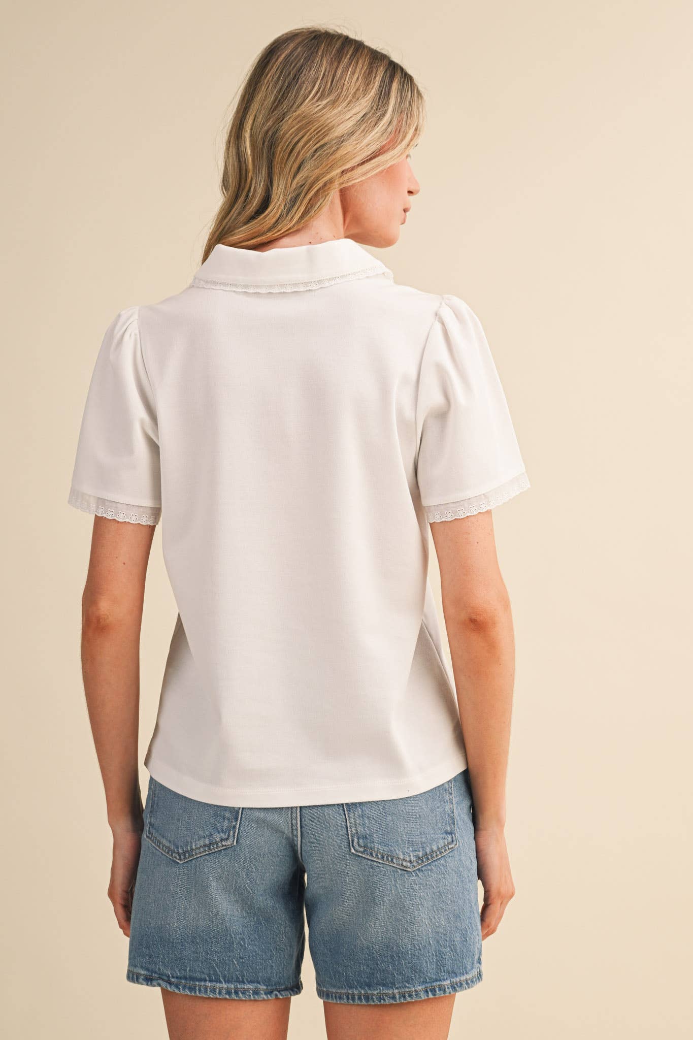 COLLARED LACE TRIM POLO TOP MTP4822