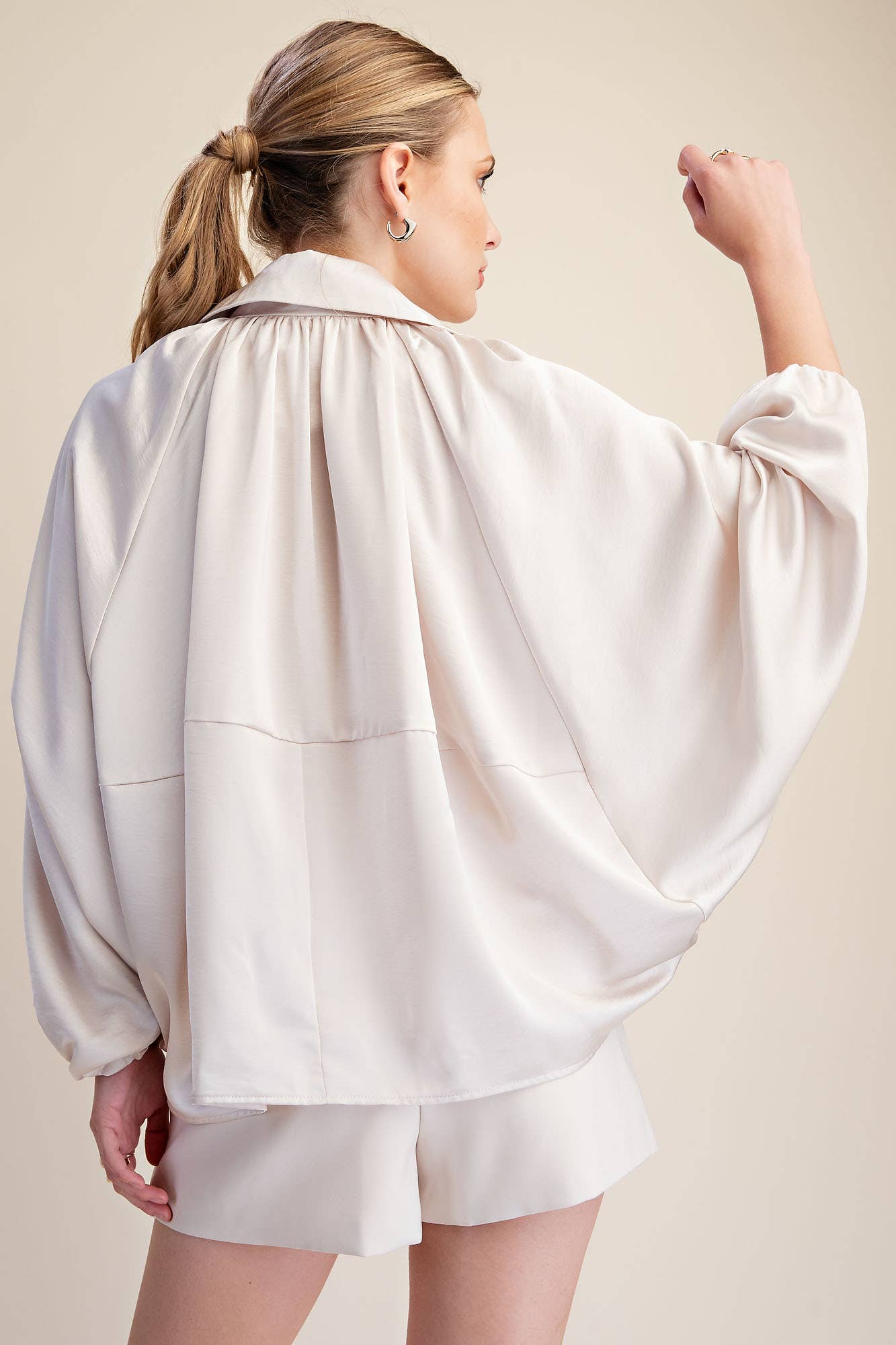 Balloon Pleated Detail Bomber Jacket