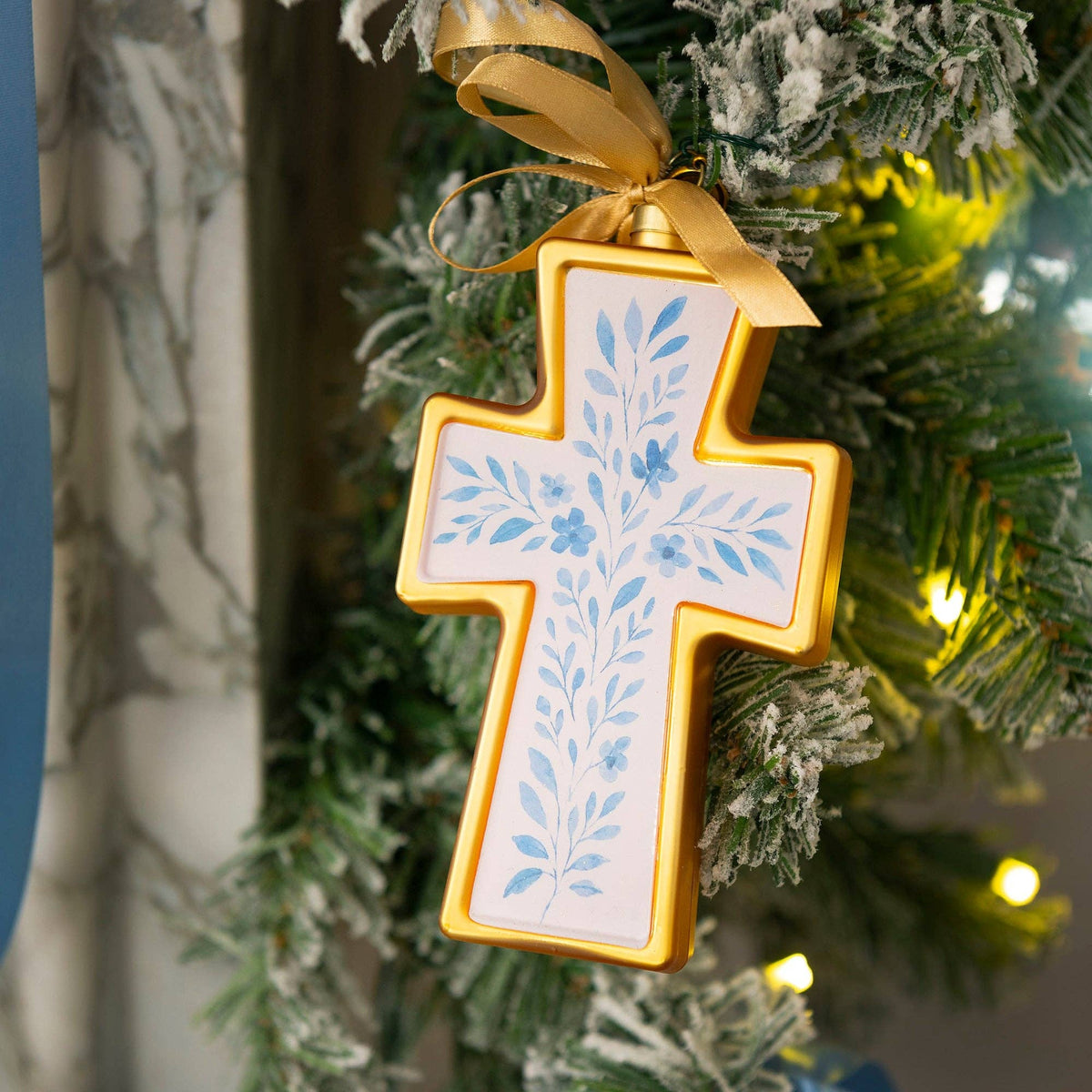 Floral Cross Blown Glass Christmas Ornament – 2026 First Edition #FC2610