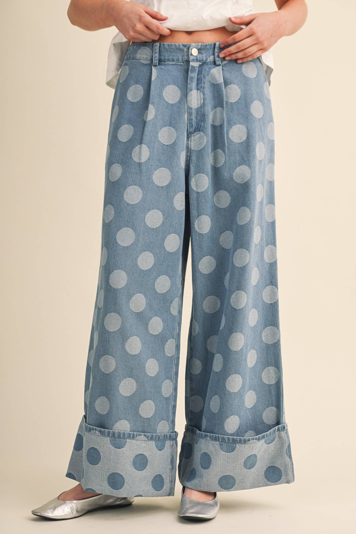 POLKA DOT WIDE LEG DENIM PANTS MP5117