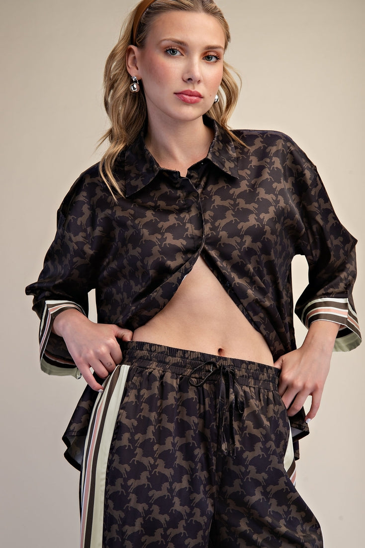 Button Front Animal Print Shirt