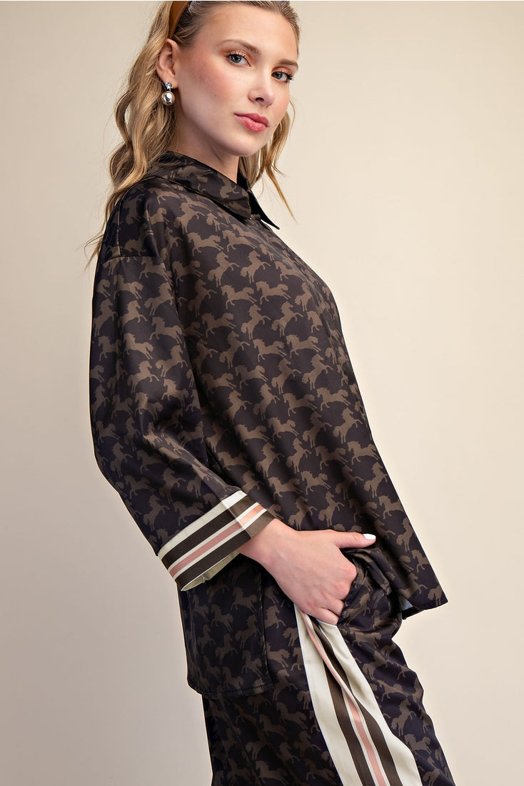 Button Front Animal Print Shirt
